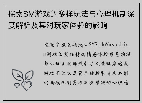 探索SM游戏的多样玩法与心理机制深度解析及其对玩家体验的影响